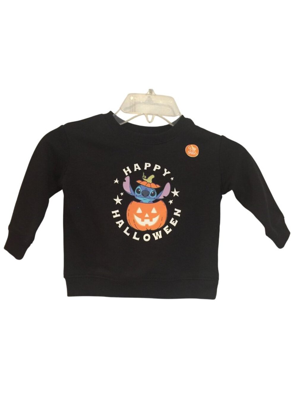 Disney Happy Halloween STITCH Jack o Lantern Black Crew Sweatshirt 12 M Glow in